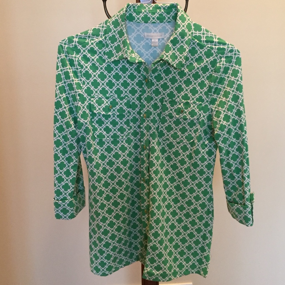 Charter Club green/cream shirt